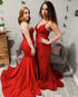 Sexy Red Mermaid Prom Dresses Elastic Satin Long Prom Gowns 2019 New